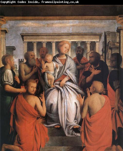 Bartolomeo Suardi The Madonna and the Nino with eight holy
